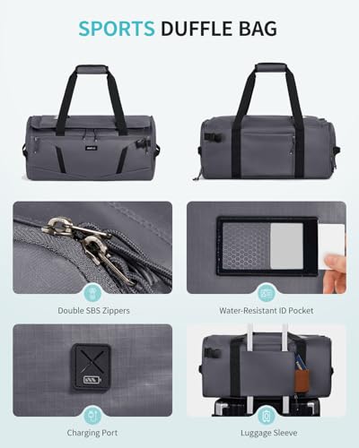 ECOHUB 40L Gym Bag for Women Men Water Resistant Sports Duffle Bag with Shoe Compartment & Wet Pocket, Travel Weekender Camping Backpack - color: Grey