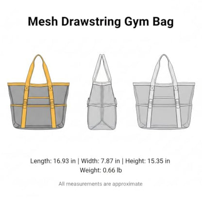 Mesh Drawstring Gym Bag, Breathable Nylon Storage for Wet Gear and Sports Equipment, 17 x 15 Inch (1 PC) - color: Yellow