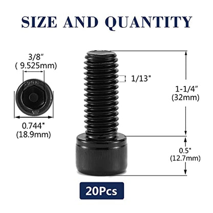 1/2-13 x 1-1/4" Socket Head Cap Screws Bolts, 20Pcs 304 Stainless Steel 18-8, Allen Socket Hex Drive, Full Thread, Black Oxide by SG TZH(with Hex Spanner) - size: 1/2-13 x 1-1/4"