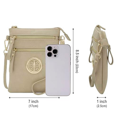 Solene Small Multi Zipper Pockets Crossbody Bag with Detachable Wristlet - color: Brick