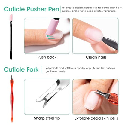 GELLEN Nail Cleanser Pads 50PCS with 10PCS Manicure Tools Kit | Ceramic Cuticle Pusher Pen, Remover and Cuticle Oil Nail Prep Care Kit, Nail File 100/180, Polishing Buffer, Clipper & Brush - size: 50PCS with 10PCS Tools