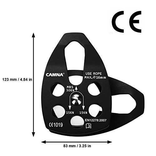30kN Climbing Pulley with Ball Bearing for Rock Climbing Arborist - color: Black