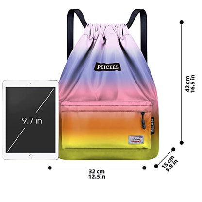 Peicees Waterproof Drawstring Sport Bag Lightweight Sackpack Backpack for Men and Women | Waterproof - color: Y_rainbow
