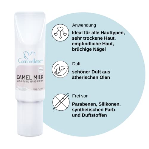Camel Milk Hand Cream for Dry Hands Extremely Protective for Irritated Skin With Aloe Vera, Jojoba, Shea Butter, Vitamins and Omega Fatty Acids 50 ml