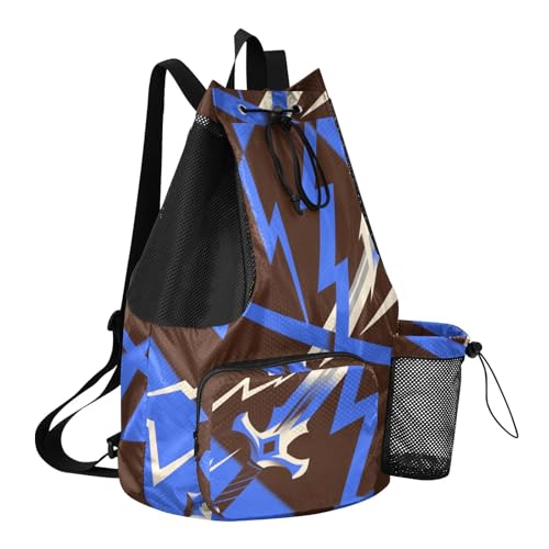 Drawstring Climbing Gym Bag With Water Bottle Holder Drawstring Bags For Men Women with Wet Dry Compartments Abstract Art Lighting Blue Black