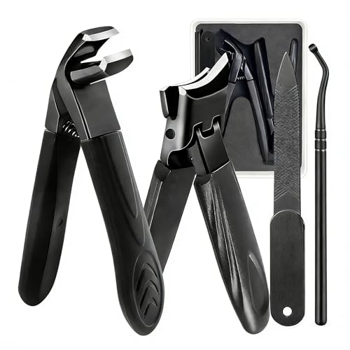 Nail Clippers Set Box, 4 Pcs-Stainless Steel Large Toenail Clippers for Thick Nails, Heavy Duty Slanted Nail Clipper with Nail File, Nail Lifter, Long Handled Fingernail Cutter for Men & Women - size: 4Pcs Nail Clippers Set-black