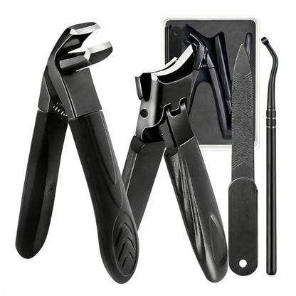 Nail Clippers Set Box, 4 Pcs-Stainless Steel Large Toenail Clippers for Thick Nails, Heavy Duty Slanted Nail Clipper with Nail File, Nail Lifter, Long Handled Fingernail Cutter for Men & Women - size: 4Pcs Nail Clippers Set-black
