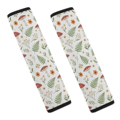 2 Piece Botanical Mushroom Fern Wild Flower Car Seat Belt Pad Breathable Seat Belt Cushion for Child, Stroller Pushchair High Chair, Easy Install (No Tool) - color: Pattern 921