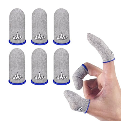 JWH Ultra-Thin Silver Fiber Gaming Finger Sleeves,White Thumb Sleeves Mobile Gaming Cots,6 Pack Gaming Finger Gloves for PUBG,Tightly Woven Wire,Silky and Sweat-Proof,Fundas para Dedos Gamer - color: White silver(6pack)