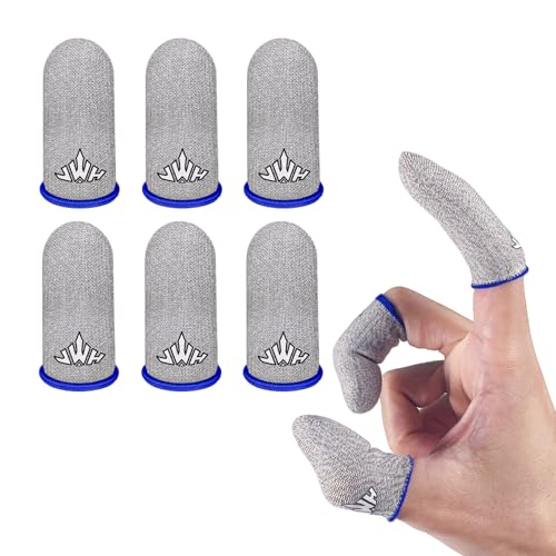 JWH Ultra-Thin Silver Fiber Gaming Finger Sleeves,White Thumb Sleeves Mobile Gaming Cots,6 Pack Gaming Finger Gloves for PUBG,Tightly Woven Wire,Silky and Sweat-Proof,Fundas para Dedos Gamer - color: White silver(6pack)