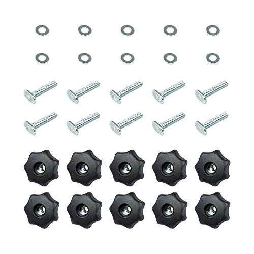 POWERTEC 71481 T Track Knob Kit w/ 7 Star Knob, 1/4-20 Threaded Bolts and Washers, 10 Pack, T Track Bolts, T Track Accessories for Woodworking Jigs and Fixtures - style: 1/4-20 T Track Knob Kits, 10PK