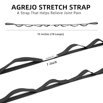 AGREJO Stretching Strap Yoga Strap Physical Therapy for Home Workout, 10 Loops Non-Elastic Stretch Band for Pilates, Flexibility, Exercise and Gymnastics - color: 2-Pack Black/Green