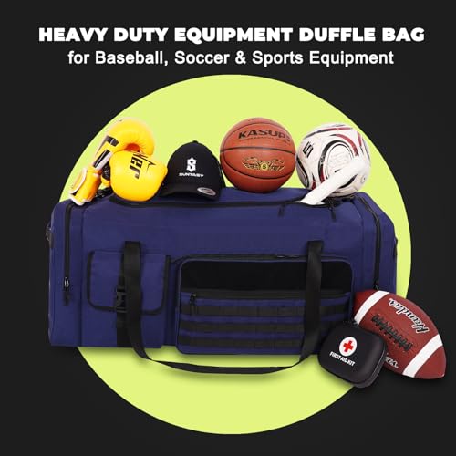 100L Sports Duffle Bag – 32" Large Gear Bag for Men & Youth, Baseball, Soccer & Track Equipment, Heavy Duty Travel Weekender & Flight Duffel with Large Side Pockets (Blue) - color: Blue
