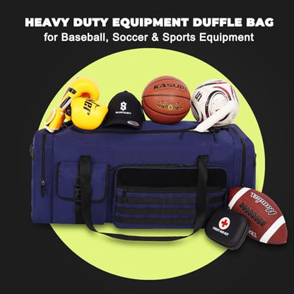 100L Sports Duffle Bag – 32" Large Gear Bag for Men & Youth, Baseball, Soccer & Track Equipment, Heavy Duty Travel Weekender & Flight Duffel with Large Side Pockets (Blue) - color: Blue