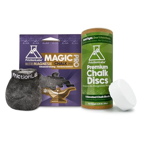 Friction Labs Bundle - Includes 2.2 oz Magic Pro Chalk Ball + 5 Individual Gym Chalk Discs - Ideal for Rock Climbing, Bouldering, Weightlifting, Gymnastics, and Indoor or Outdoor Training