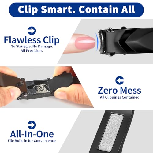 No Mess Nail Clippers with Catcher - Self-Collecting Fingernail & Toenail | Patented anti-splash catcher. Professional ultra-sharp stainless steel blades. Rust-resistant. Great for gifting & travel. - color: Black