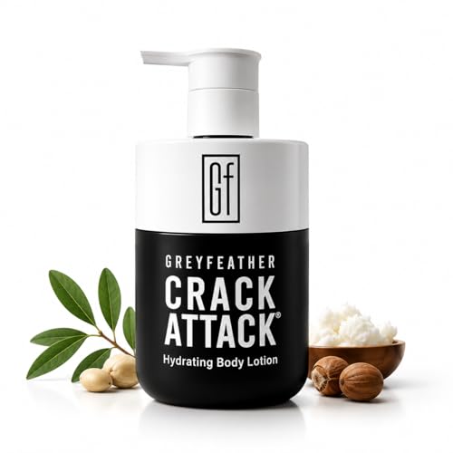 Greyfeather Crack Attack Hydrating Body Lotion for Dry Cracked Skin – Fast Absorbing, Mint Scented, Non-Greasy Moisturizer with Aloe, Shea Butter – Heals Hands, Feet, Elbows, Full Body Repair - size: 9 Fl Oz (Pack of 1)