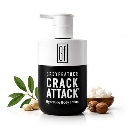 Greyfeather Crack Attack Hydrating Body Lotion for Dry Cracked Skin – Fast Absorbing, Mint Scented, Non-Greasy Moisturizer with Aloe, Shea Butter – Heals Hands, Feet, Elbows, Full Body Repair - size: 9 Fl Oz (Pack of 1)