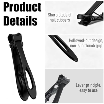 Bestac Heavy Duty Ultra Wide Jaw Nail Clippers Set - Stainless Steel Toenail Clippers for Thick Nails, Seniors, Men & Women - Big Manicure Pedicure Nail Cutter Kit (Black) - color: Black