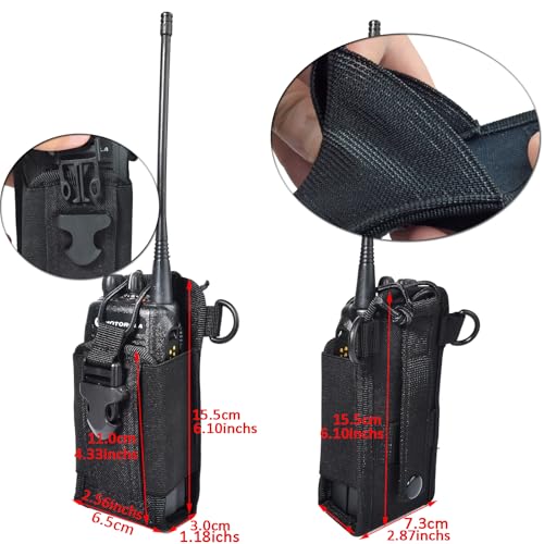 HYS MOLLE Radio Pouch, Universal Walkie Talkie Holster for Duty Belt & Vest | Adjustable Reflective Shoulder Strap W/Padded Non-Slip, Anti-Sway Strap, Hands-Free Tactical Handheld Radio Holder - color: Black