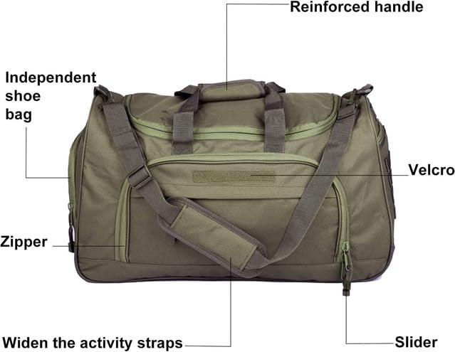 Gym Bag for Women & Men Tactical Duffle Military Weekender Travel Work Out Bags Lightweight Waterproof Sports Tote Shoe Pocket - color: Green