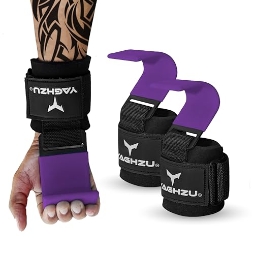 Weight Lifting Hooks, Padded Weight Lifting Straps Wrist Straps for Men and Women, Premium Deadlift Straps for Weightlifting and Powerlifting, Weight Lifting Gloves for Pull Ups - color: Purple