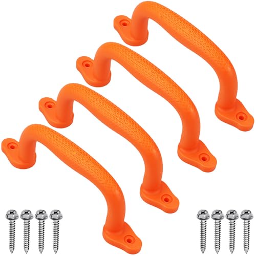SELEWARE Orange Playground Safety Handles 4Pcs Kids Playground Grab Handles | Non-Slip Durable Plastic Handle Indoor Outdoor Playset Handle for Playhouse, Treehouse, Climbing Frame, Jungle Gym, Swing Set - color: Orange Red (4 Pack)