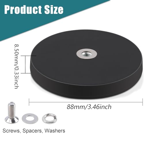 MAGXCENE 4Pack Rubber Coated Mounting Magnets, 120LBS Bolt on Magnets with M4 Threaded Studs and Nuts, Strong Flag Neodymium Magnet Mount Base with Rubber Coating Non-Slip, Anti-Scratch - size: 3.46x0.33in M4-4pack