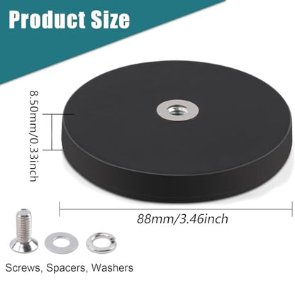 MAGXCENE 4Pack Rubber Coated Mounting Magnets, 120LBS Bolt on Magnets with M4 Threaded Studs and Nuts, Strong Flag Neodymium Magnet Mount Base with Rubber Coating Non-Slip, Anti-Scratch - size: 3.46x0.33in M4-4pack