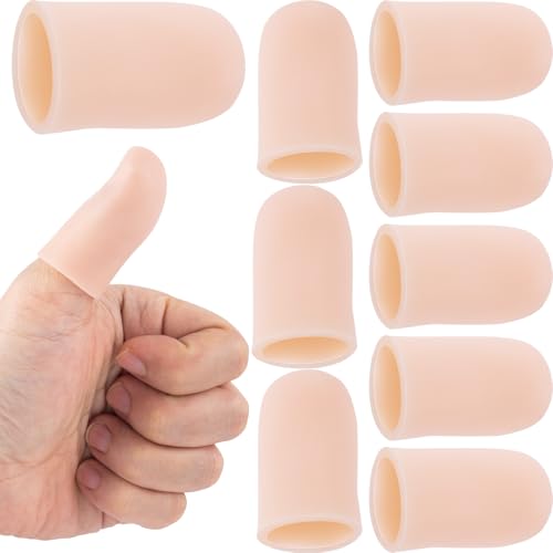 SmallCat 10PCS Silicone Finger Protectors, Gel Finger Support Cots, Fingertips Protection, Finger Sleeves, Short Thumb Guard for Finger Arthritis Cracking Pain Relief - color: Beige