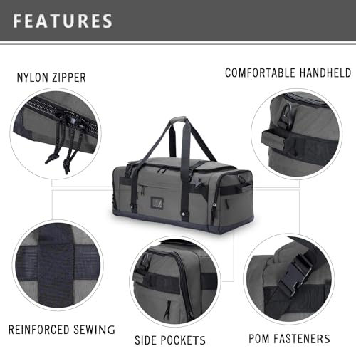 Large Duffle Bag for Travel - Men & Women, Foldable Gym Duffle Backpack, Heavy Duty Tactical Military Canvas Duffel Bags, Extra Big Carry On with Shoe Pockets, Waterproof (80L/103L) - color: Grey, size: M(80L)