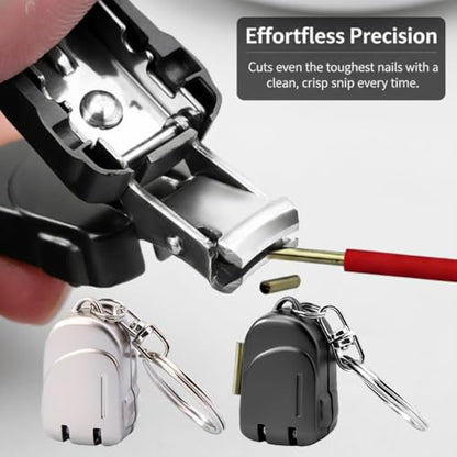 2 Pack Portable Folding Mini Nail Clippers, Stainless Steel Compact Nail Trimmers with Keychain, Backpack Pattern Design, Travel Accessories