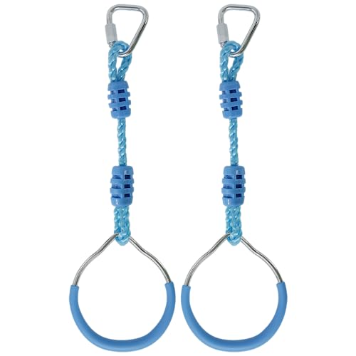 American Ninja Warrior Obstacle Course Playset Ninja Ring Fist Swing Monkey Bars For Outdoor Indoor Jungle Gym, 2 Blue Hanging Climbing Rings Backyard Playground Training Equipment Fitness Ring - color: Light Blue, size: 2 Pack
