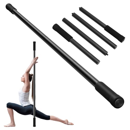 Krightlink Yoga Stick 5ft Adjustable Stretching Stick, Versatile Exercise Stick Non-Slip Ends and Sponge Handles for Fitness, Flexibility and Balance, Posture Correction - Black