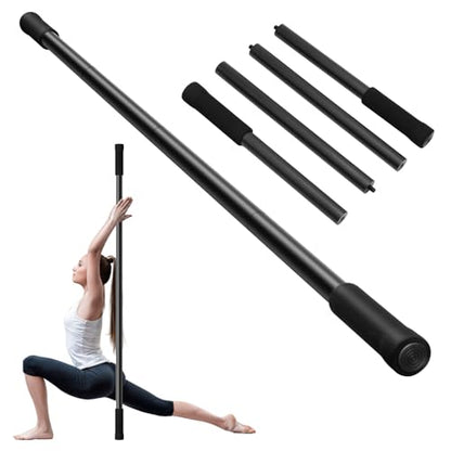 Krightlink Yoga Stick 5ft Adjustable Stretching Stick, Versatile Exercise Stick Non-Slip Ends and Sponge Handles for Fitness, Flexibility and Balance, Posture Correction - Black