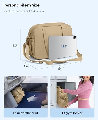 Gym Bag for Women, Travel Duffle Bags with Wet Pocket, Lightweight Carry on Bag Overnight Weekender Duffel Bag, Water Resistant (Camel) - color: Camel