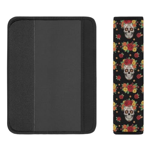 Universal Fit Seat Belt Cover for Adult Use, Stroller Pushchair High Chair, 2PCS Day of The Dead Flower Sugar Skull Harness Pads Strap Shock Absorption - color: Pattern 1247