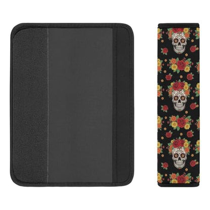 Universal Fit Seat Belt Cover for Adult Use, Stroller Pushchair High Chair, 2PCS Day of The Dead Flower Sugar Skull Harness Pads Strap Shock Absorption - color: Pattern 1247
