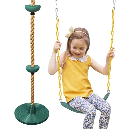 ZNCMRR Tree Swing Climbing Rope, Heavy Duty Swings Seat Replacement for Kids Disc Rope Climbing Swing Seat for Tree Indoor Outdoor Playground Swings Set Accessories(Green) - color: Green Swing Seats With Tree Climbing Rope