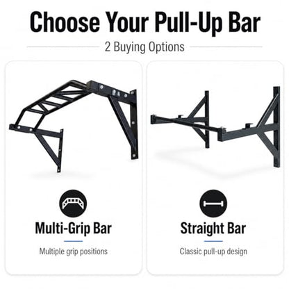 REP Fitness Heavy Duty Pull-Up Bar, Wall Mounted Multi-Grip or Bare Steel Straight Option, Home Gym Exercise Equipment for Chin Training, Garage Strength Workouts, Rings, Straps - style: Multi-Grip Arch