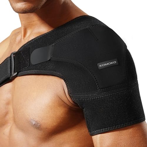 Komoko Shoulder Brace, Rotator Cuff Support Brace and Arm Sling for Pain Relief, Shoulder Compression Sleeve for Preventing Strains and Dislocation, Adjustable Fits Left and Right Arm, Men & Women - color: Black