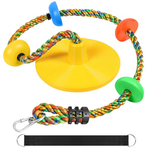 Climbing Rope Tree Swing with Platforms and Disc Swing Seat Set Outdoor Playground Accessories for Kids Including Hanging Strap & Carabiner Rope Swings for Tree Kids Swing Set Accessories - color: Yellow Disc Swing Seat