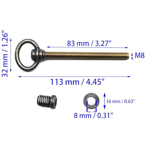 2 PCS Swivel Mirror Mounting Bolt M8 Antique Brass Mirror Frame Screws for Retro Rotating Mirrors (Screw Lenght: 83 mm / 3.27") - size: 121 MM / 4.76 IN
