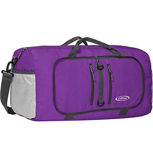 G4Free 40L/65L Foldable Travel Duffle Bag Packable Weekender Bag | Water Resistant Nylon, Carry On Size Duffel, for Travel or Overnight Weekender Trip, for Gym or Sports, for Men Women - color: Purple, size: 40L