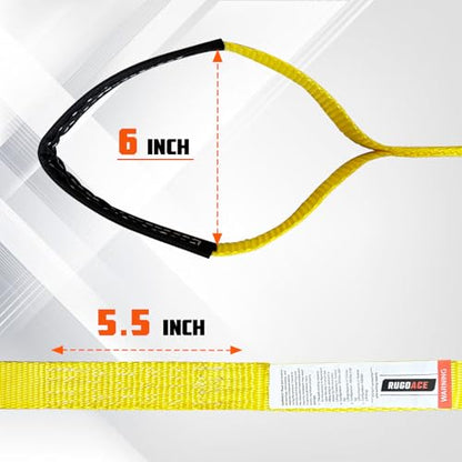 Polyester Lift Sling Web Straps 1 in x 8 ft 4000 lbs WLL 6-Pack, RUGOACE | Reinforced wear guard loop ends for engine hoist rigging machinery tree saver lifting. 1333 lbs working load limit - style: 6pk 1in x 8ft