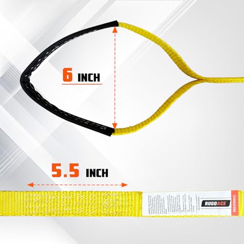 Polyester Lift Sling Web Straps 1 in x 8 ft 4000 lbs WLL 2-Pack, RUGOACE | Reinforced wear guard loop ends for hoist rigging machinery tree saver furniture lifting. 1333 lbs working load limit - style: 2pk 1in x 8ft