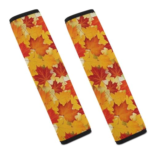 2PCS Universal Soft and Comfortable Seat Belt Cover for Elderly Support, Most Cars, Fall Maple Leaves Autumn Shoulder Protector, Comfortable Driving - color: Pattern 145