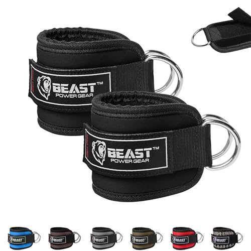 Beastpowergear Padded Ankle Strap Single & Pair for Cable Machine, Kickbacks, Glutes, Abs and Hip Workouts, Leg Extensions Adjustable strap for Men Women - color: Black, size: Pair