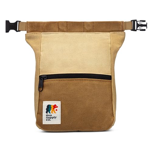 Kulshan Bouldering Bucket, Large Size Chalk Bag for Rock Climbing, Chalk Pot with Magnetic Roll Down Closure, Brush Loop, Zippered Pockets for Climbers - color: Timberline Brown
