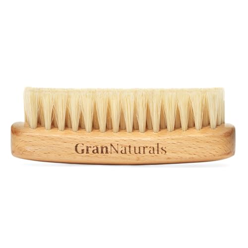GranNaturals Palm Size Boar Bristle Smoothing Hair Brush - Soft White Bristle Slick Back Hairbrush for Slicking Hair to Create Sleek Style - Natural Wood Handle for Women + Men